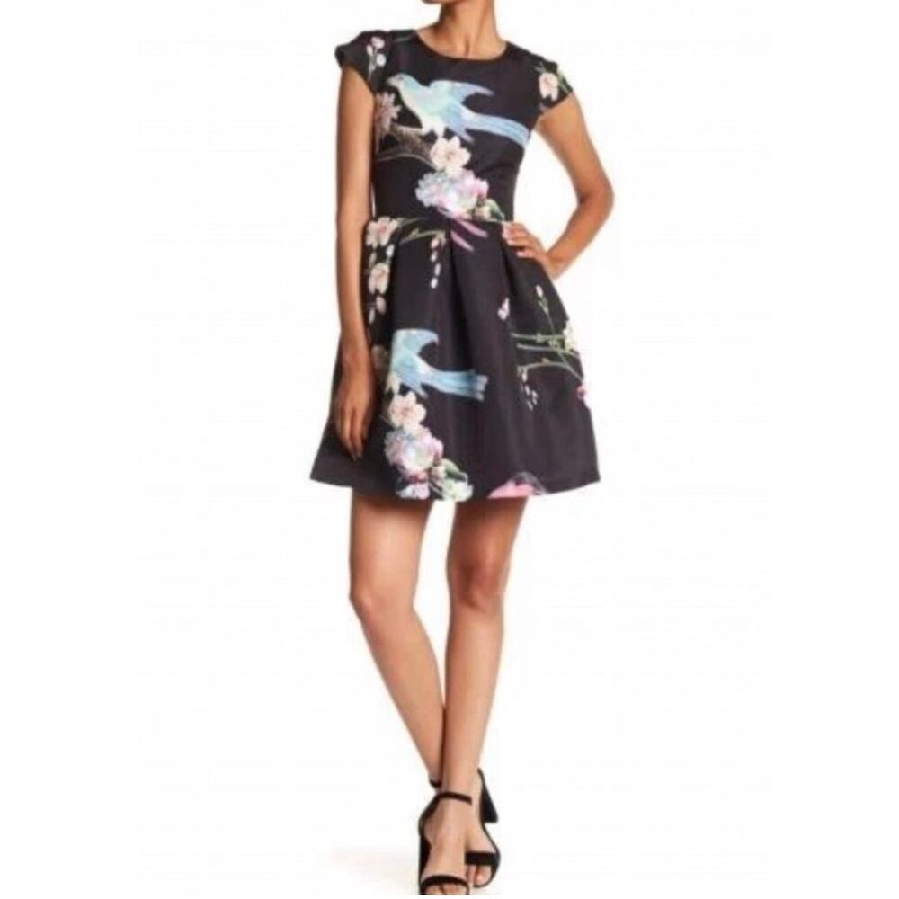 Ted Baker Zaldana Mini Dress Flight of the Orient Black Birds Novelty Sz 0 XXS - Picture 2 of 12